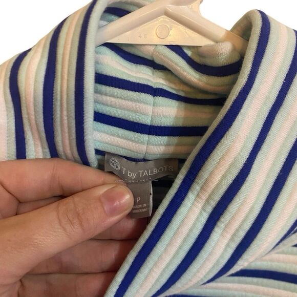 Talbots textured funnel neck pullover blue stripe sweatshirt NWT - Picture 7 of 9